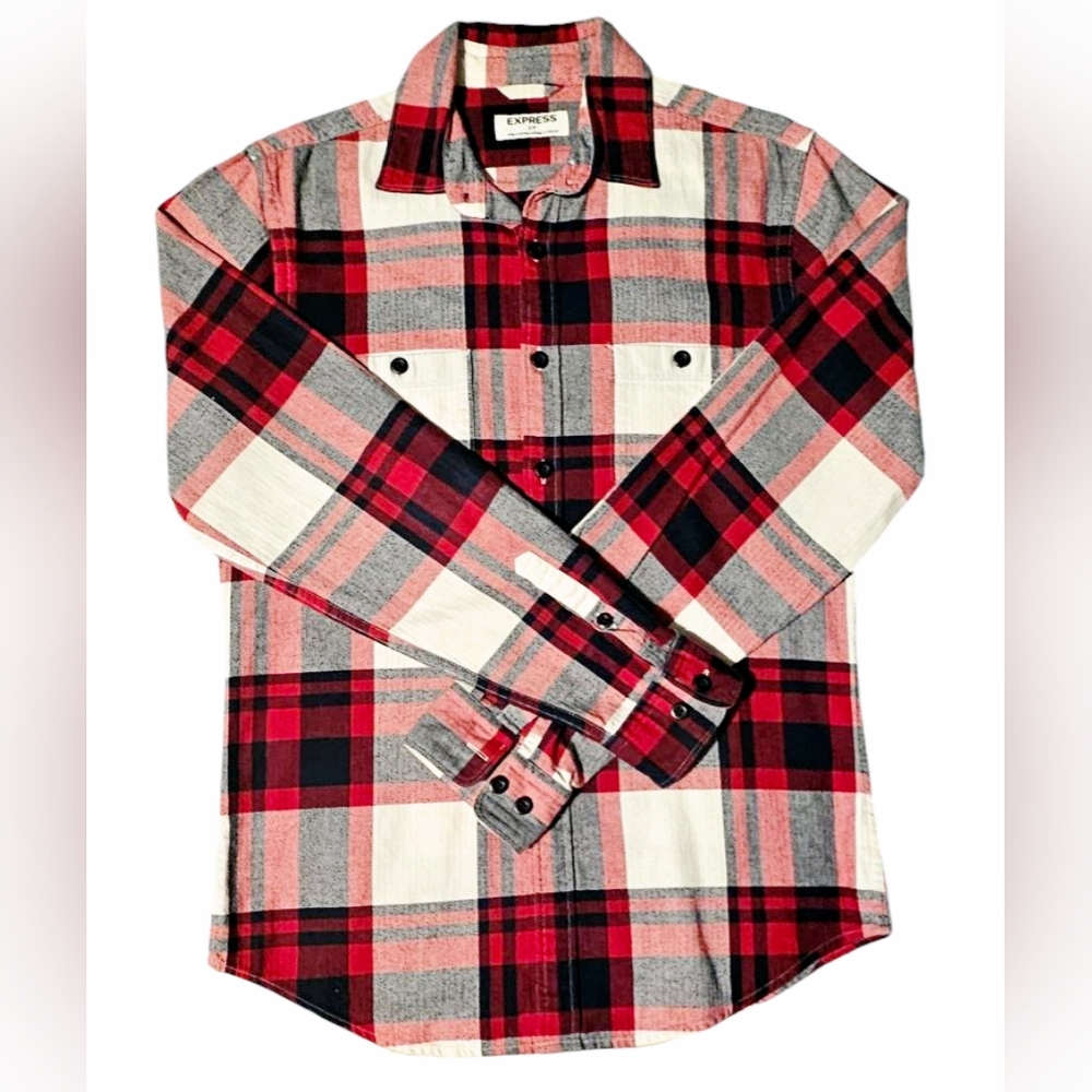 Express Button Down Flannel Print Shirt